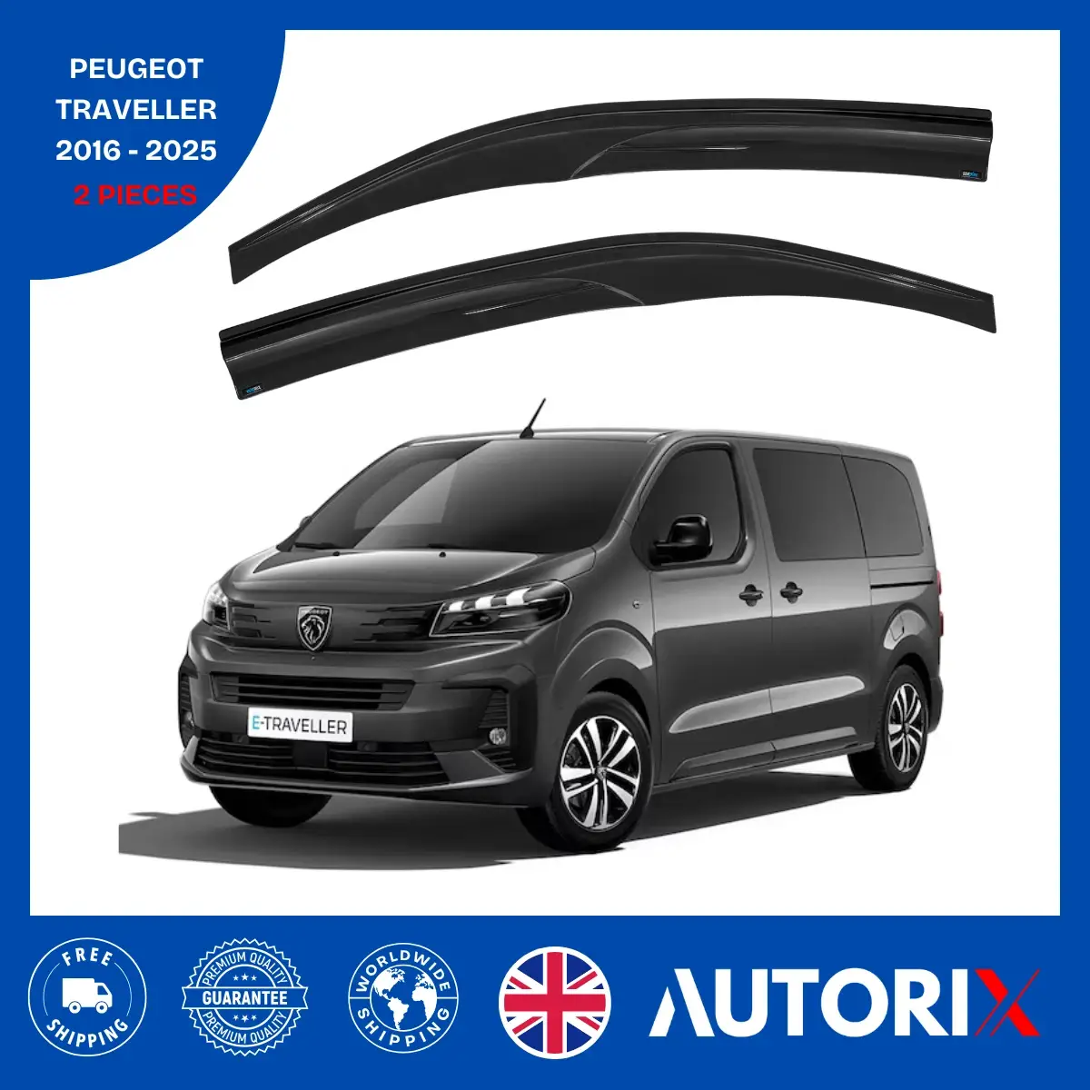 PEUGEOT TRAVELLER 2016-2025 EXTERNAL FIT WIND RAIN SUN GUARD DEFLECTORS 2PCS SET