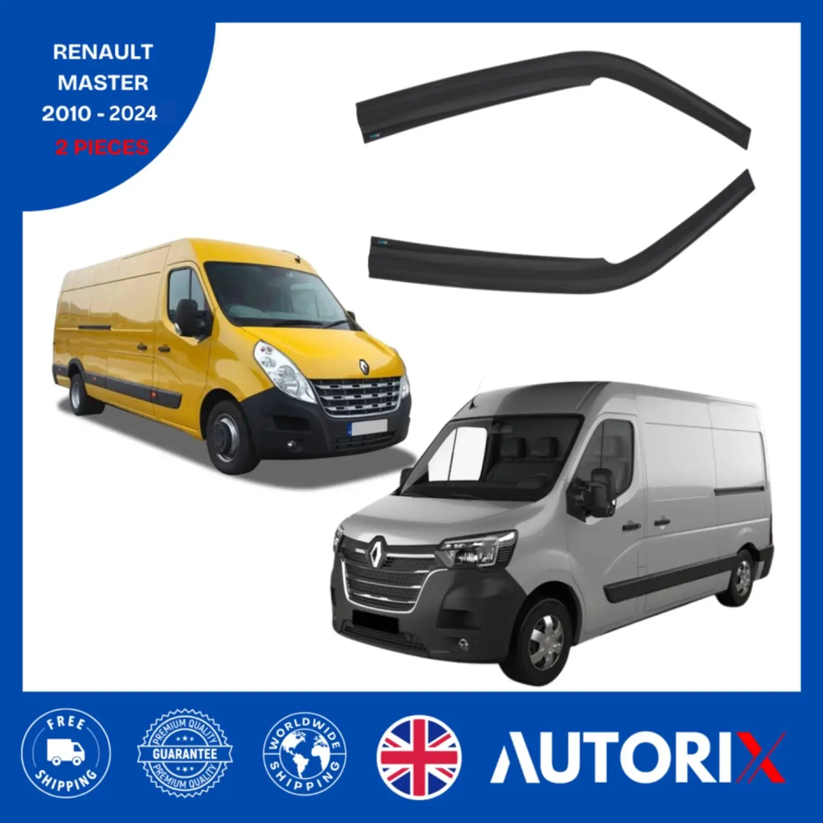 RENAULT MASTER 2010-2024 EXTERNAL FIT WIND RAIN SUN GUARD DEFLECTORS 2PCS SET