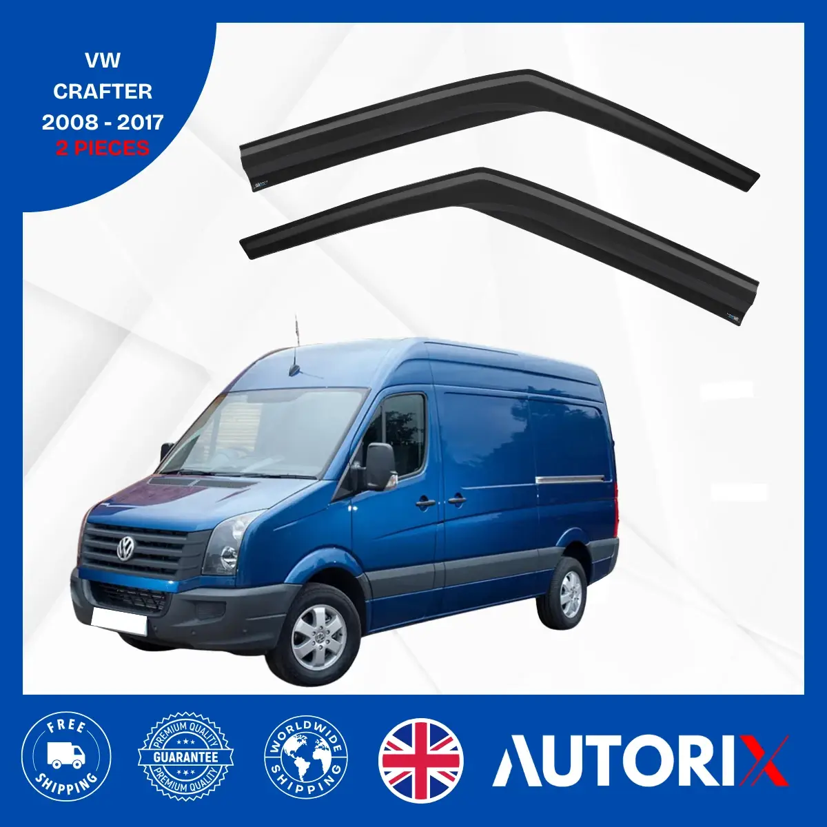 VW CRAFTER 2008-2017 EXTERNAL FIT WIND RAIN SUN SMOKE GUARD DEFLECTORS 2PCS SET