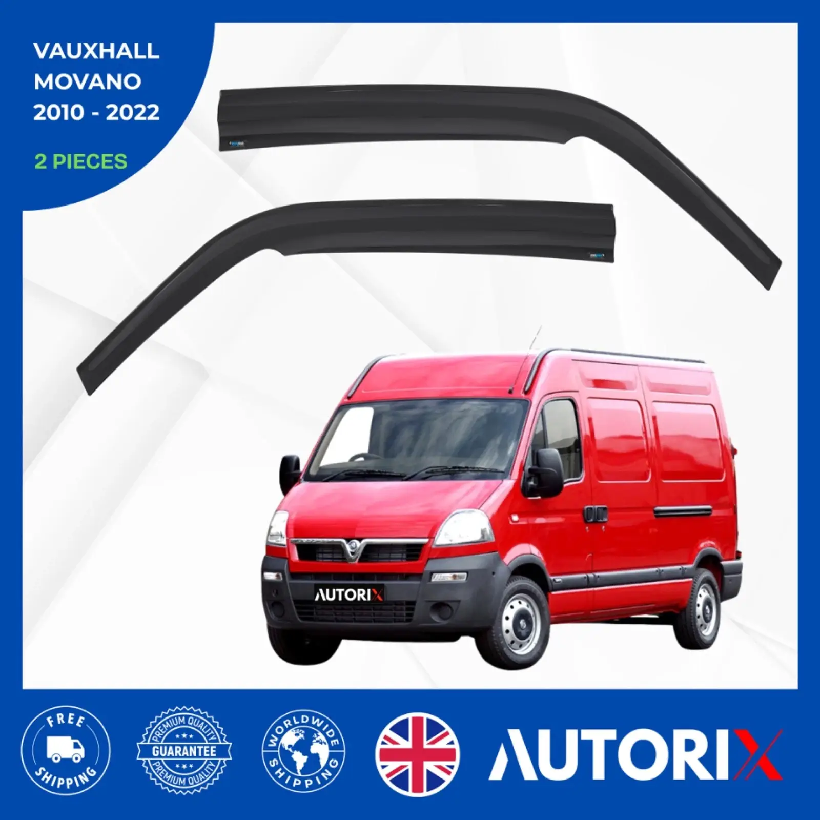 VAUXHALL MOVANO 2010-2022 EXTERNAL FIT WIND RAIN SUN SMOKE GUARD DEFLECTORS 2PCS