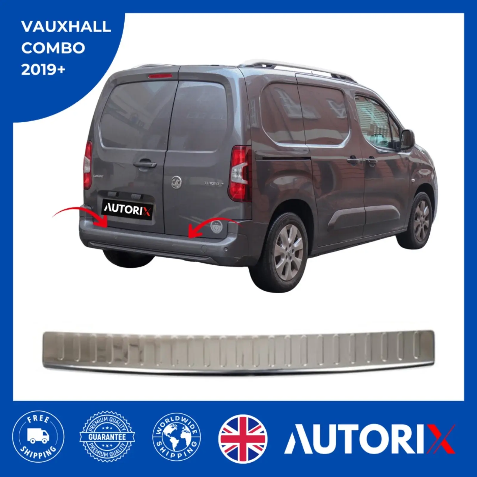 VAUXHALL COMBO 2019+ BRUSHED STAINLESS STEEL CHROME REAR BUMPER PROTECTOR GUARD