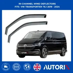 VW TRANSPORTER T6.1 2019–2024 IN-CHANNEL WIND DEFLECTORS RAIN GUARDS BLACK 2PC