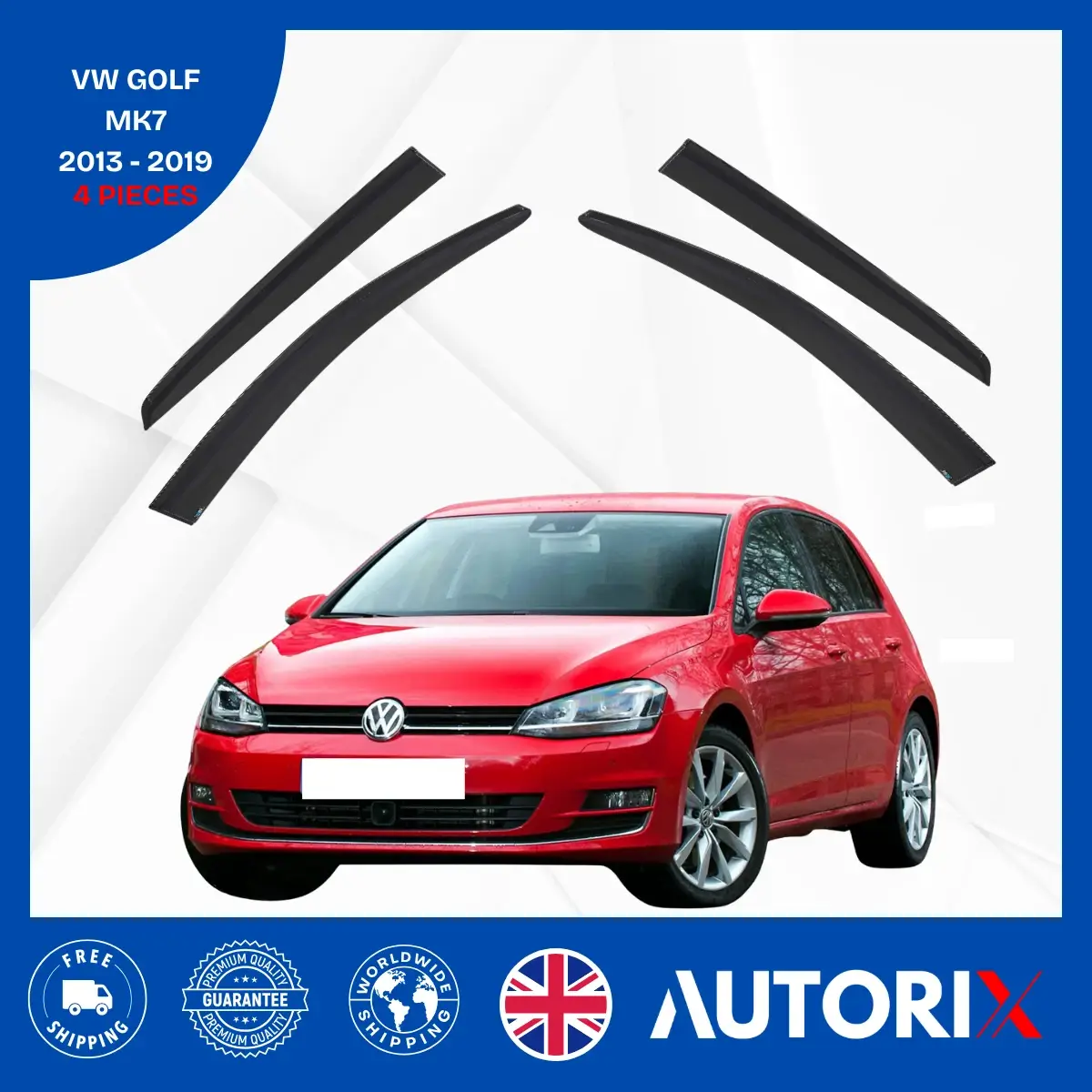 VW GOLF MK7 2013-2019 EXTERNAL WIND RAIN SUN DEFLECTORS SMOKE 4PCS SET