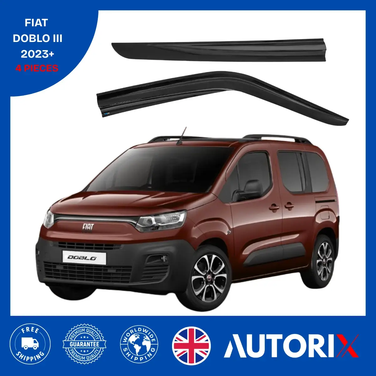 FIAT DOBLO III 2023+ EXTERNAL FIT WIND RAIN SUN SMOKE GUARD DEFLECTORS 4 PCS