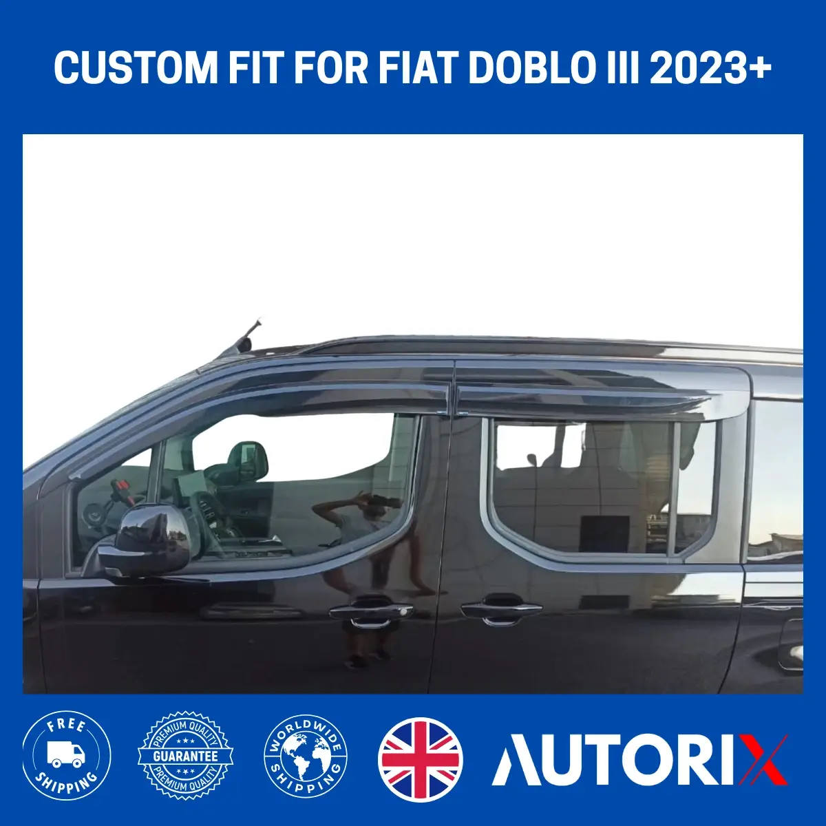 FIAT DOBLO III 2023+ EXTERNAL FIT WIND RAIN SUN SMOKE GUARD DEFLECTORS 4 PCS - Image 12