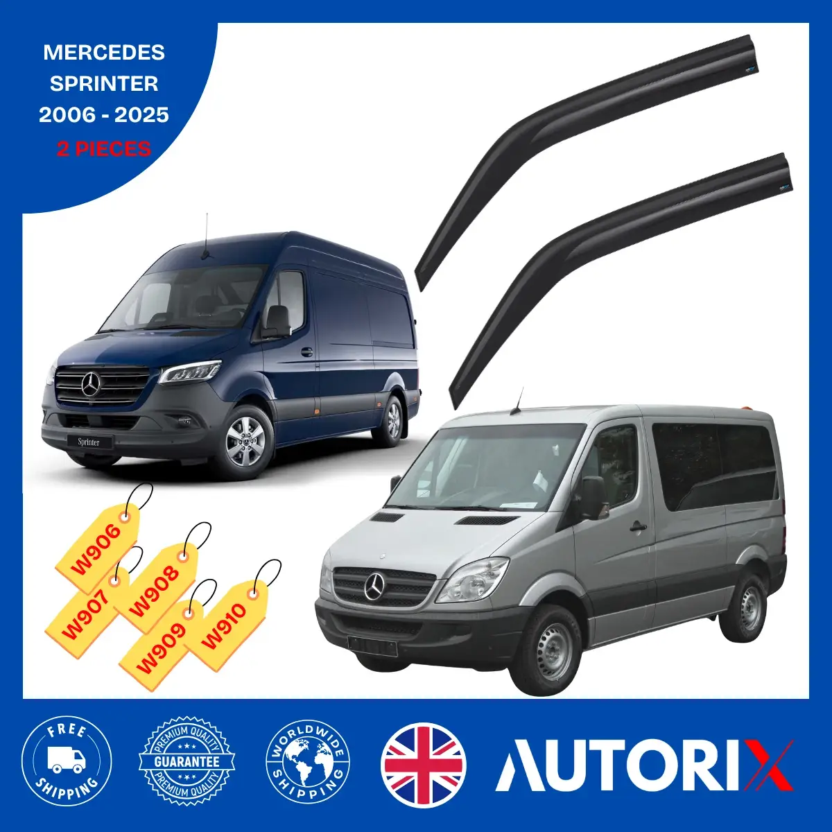 MERCEDES SPRINTER 2006+ EXTERNAL FIT WIND RAIN SUN SMOKE DEFLECTORS 2PCS SET