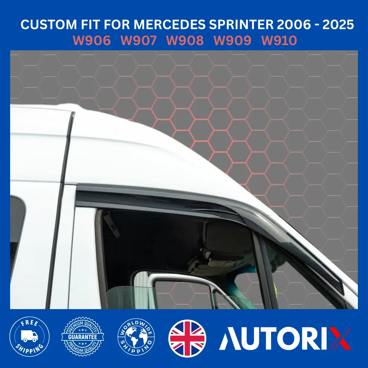 MERCEDES SPRINTER 2006+ EXTERNAL FIT WIND RAIN SUN SMOKE DEFLECTORS 2PCS SET - Image 12