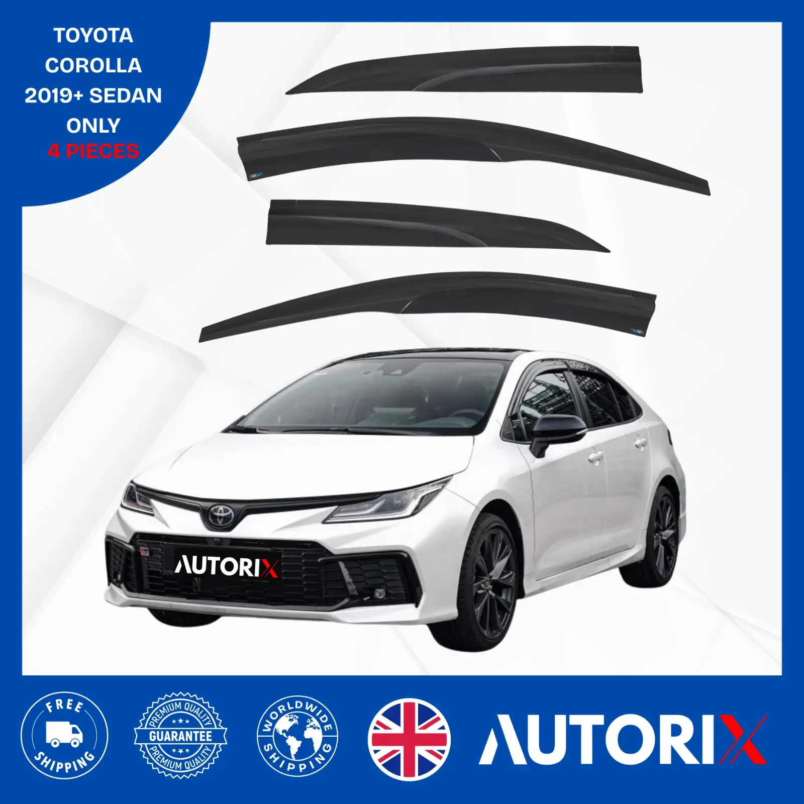 TOYOTA COROLLA SEDAN 2019+ EXTERNAL FIT WIND RAIN SUN GUARD DEFLECTORS 4PCS