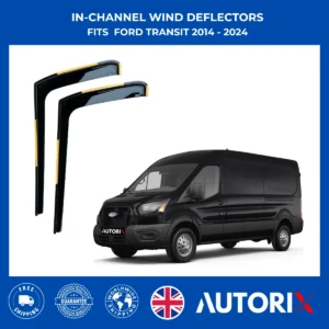 FORD TRANSIT 2014–2024 IN-CHANNEL WIND DEFLECTORS RAIN GUARDS BLACK TINTED 2PC