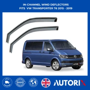 VW TRANSPORTER T6 2015–2019 IN-CHANNEL WIND DEFLECTORS RAIN GUARDS BLACK TINTED