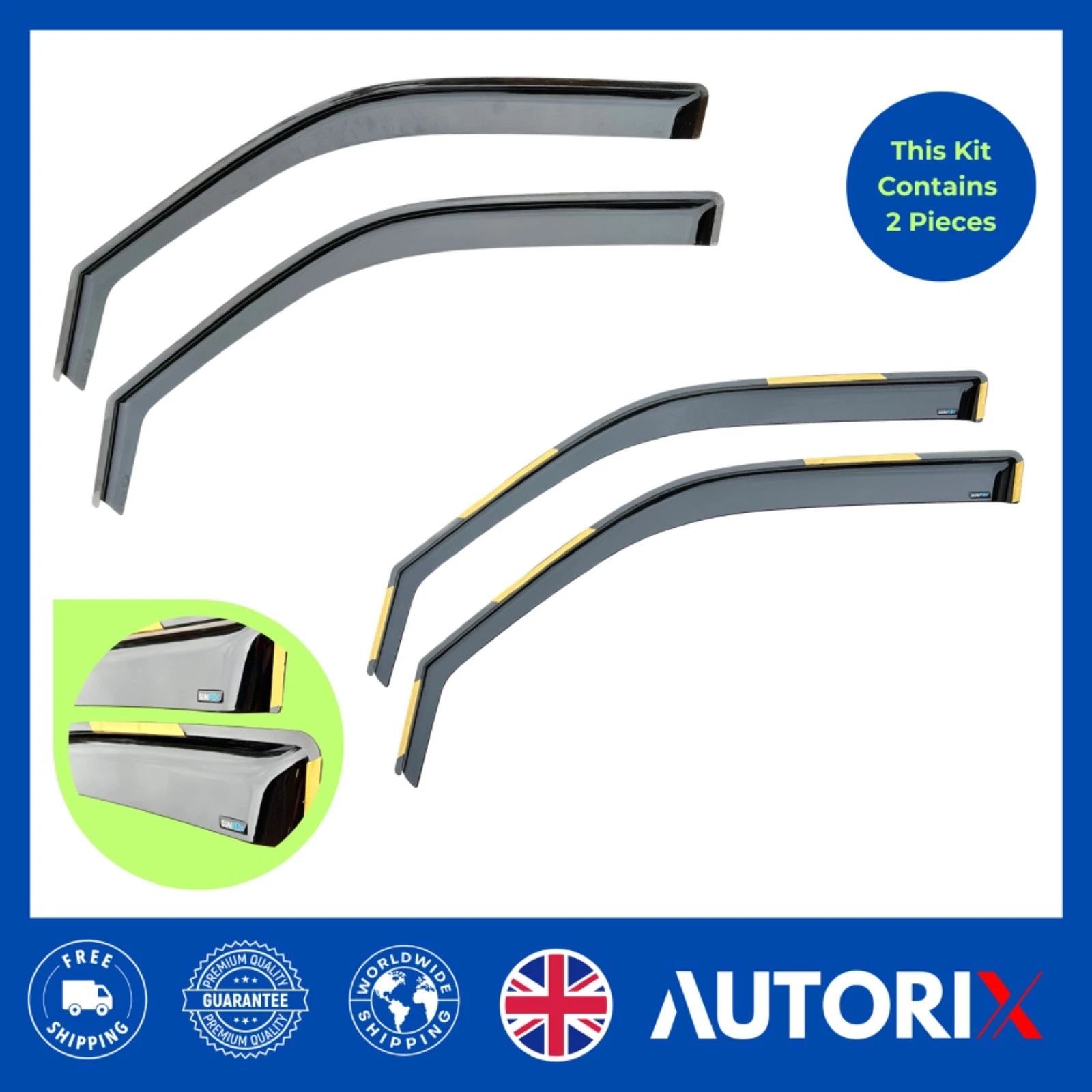 VW TRANSPORTER T6 2015–2019 IN-CHANNEL WIND DEFLECTORS RAIN GUARDS BLACK TINTED - Image 8
