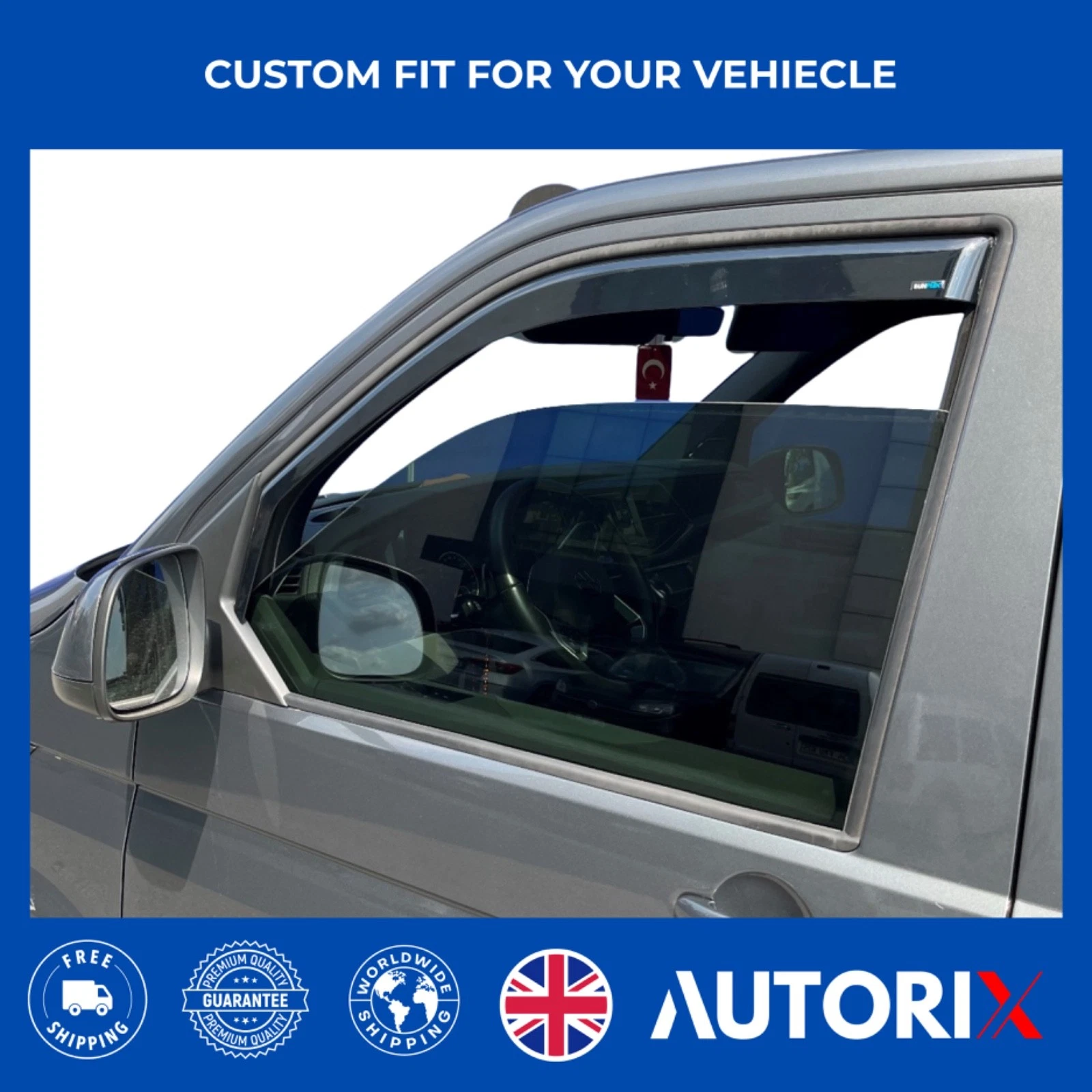 VW TRANSPORTER T6 2015–2019 IN-CHANNEL WIND DEFLECTORS RAIN GUARDS BLACK TINTED - Image 7