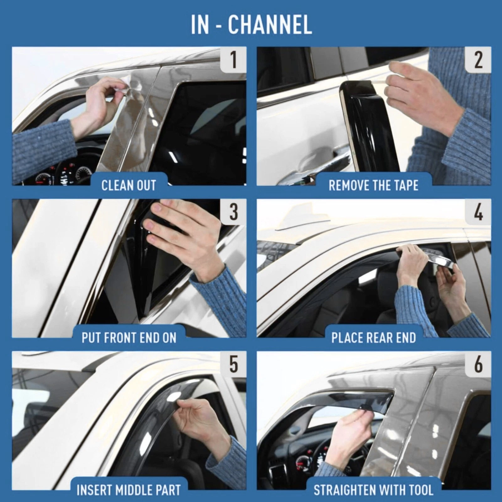 VW TRANSPORTER T6 2015–2019 IN-CHANNEL WIND DEFLECTORS RAIN GUARDS BLACK TINTED - Image 4