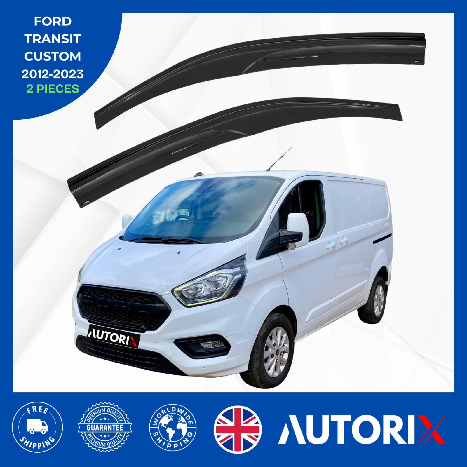 FORD TRANSIT CUSTOM 2012-2023 EXTERNAL FIT WIND RAIN SUN GUARD DEFLECTORS 2PCS