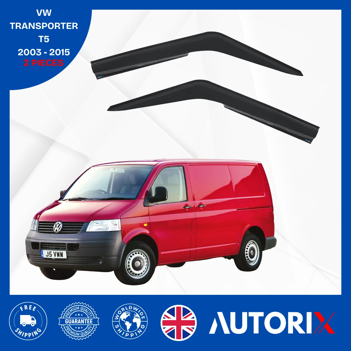 VW TRANSPORTER T5 2003-2015 EXTERNAL FIT WIND RAIN SUN DEFLECTORS GUARD 2PCS SET