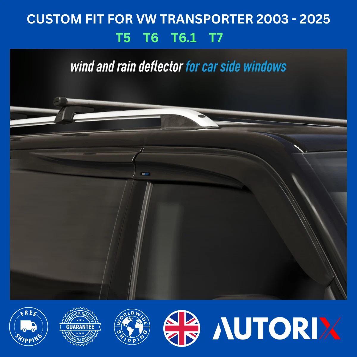 VW TRANSPORTER T5 2003-2015 EXTERNAL FIT WIND RAIN SUN DEFLECTORS GUARD 2PCS SET - Image 2